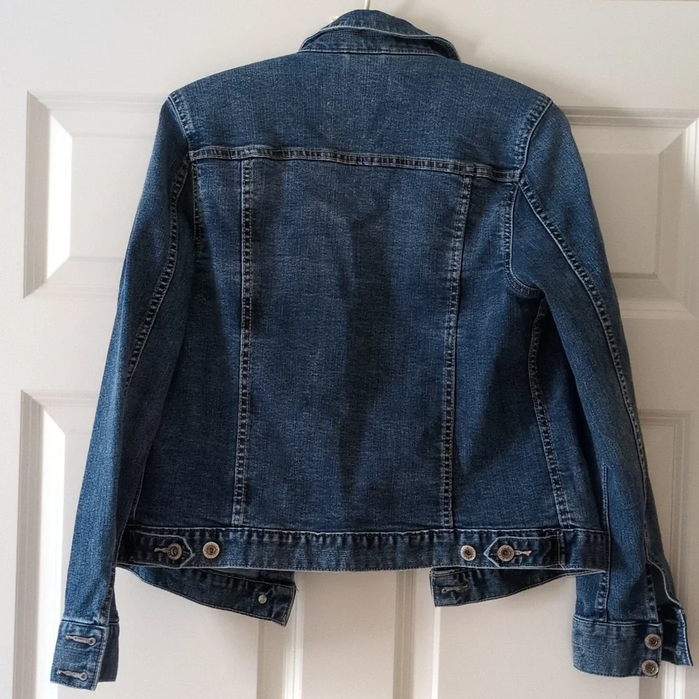 Liz Claiborne jean Jacket Cropped Fitted Pockets Layering Small - Picture 3 of 9